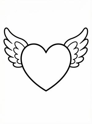 A large outline of a stylized heart, centrally positioned, featuring graceful feathered cupid wings extending outwards from both sides. Perfect for Valentine's Day.